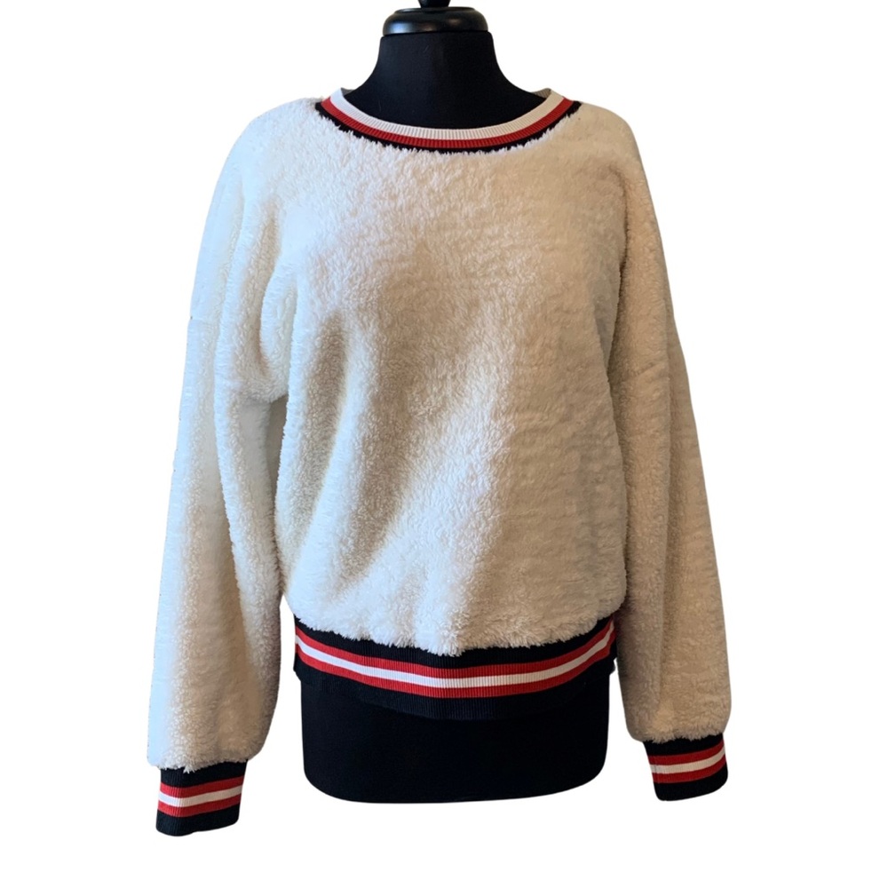 EVEREVE Cream Fleece Sweatshirt Size XL Crew Neck Athletic Stripe